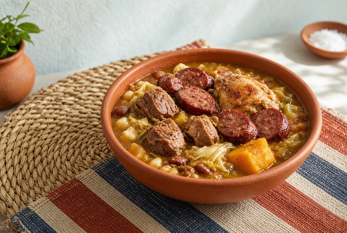 Cachupa Rica mit Chouriço, Fleisch und Hühnchen